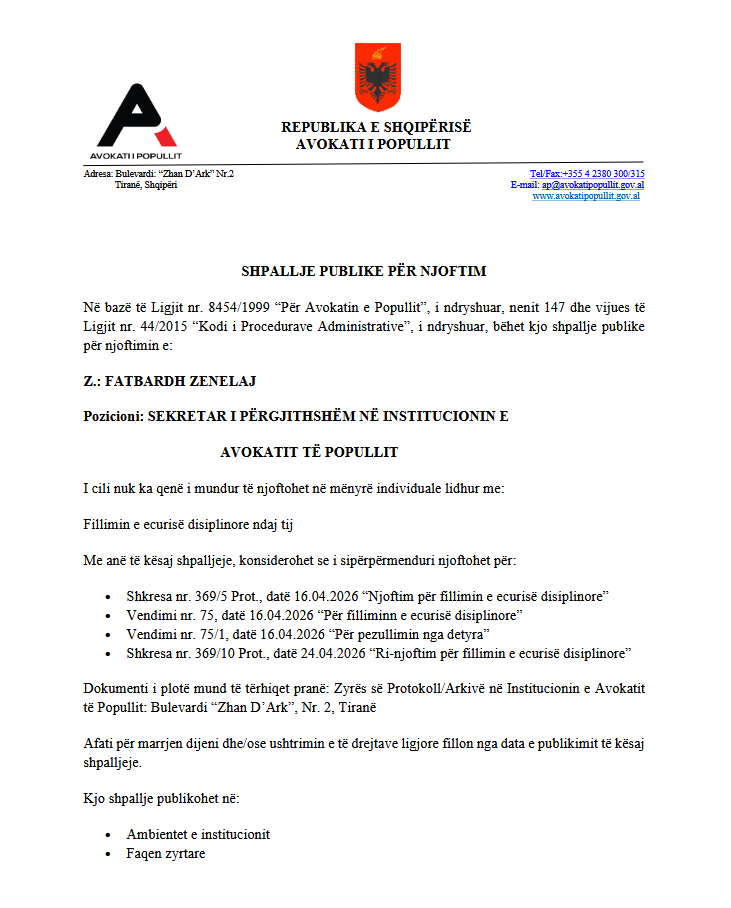 Shpallje Publike Per Njoftim